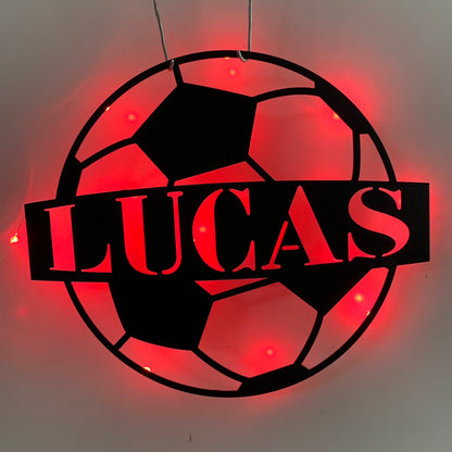 Personalized Soccer Ball Metal Wall Art With Led Lights, Custom Football Player Metal Name Sign, Soccer Team Football Club Metal Wall Sign Decor