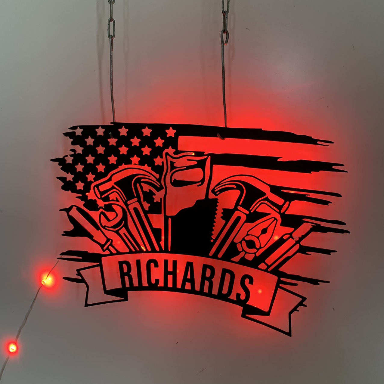 Custom Us Flag Tools Repair Metal Wall Art Led Light, Personalized Mechanic Tools Metal Name Sign, Mechanic Tools Repair Service Wall Led Sign