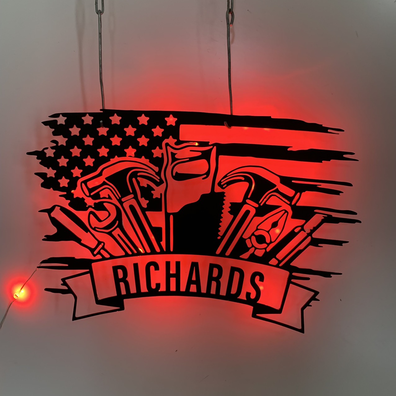 Custom Us Flag Tools Repair Metal Wall Art Led Light, Personalized Mechanic Tools Metal Name Sign, Mechanic Tools Repair Service Wall Led Sign