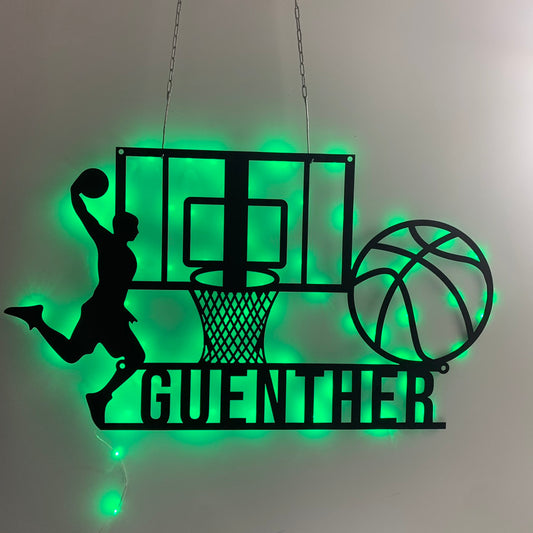 Custom Man Basketball Metal Wall Art With Led Light, Personalized Basketball Player Metal Name Sign, Basketball Sport Metal Wall Led Decor