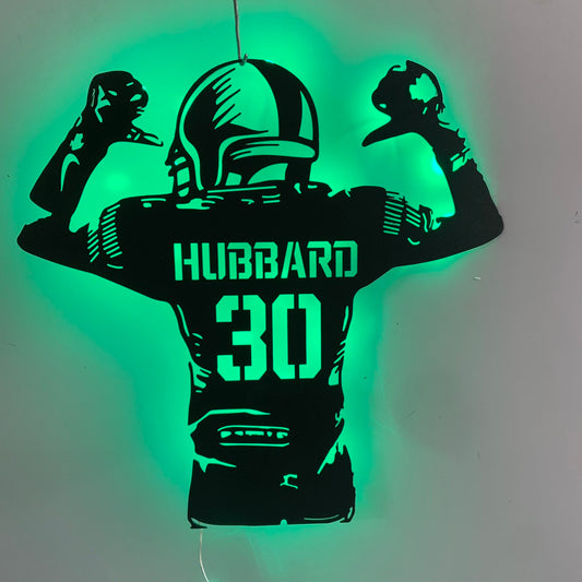 Custom American Football Player Metal Wall Art With Led Light, Personalized Football Player Metal Name Sign, Football Metal Led Decor