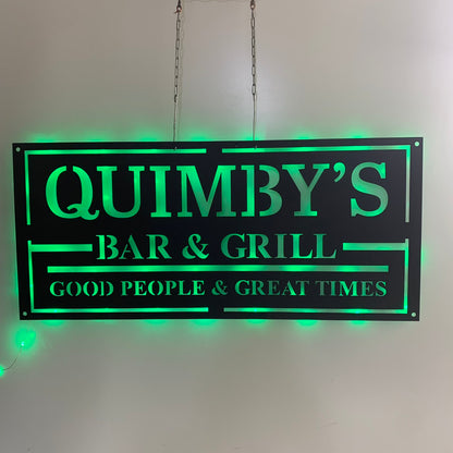 Personalized Bar & Grill Metal Wall Art With Led Lights, Custoom Patio Backyard Metal Name Sign, Backyard Bar And Grill Metal Sign