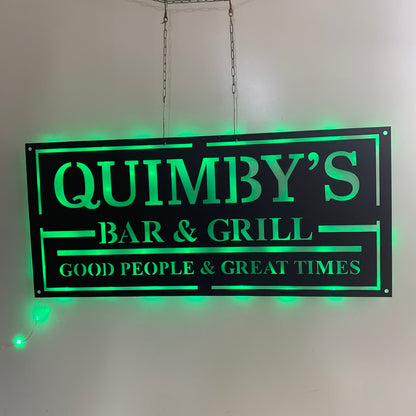 Personalized Bar & Grill Metal Wall Art With Led Lights, Custoom Patio Backyard Metal Name Sign, Backyard Bar And Grill Metal Sign