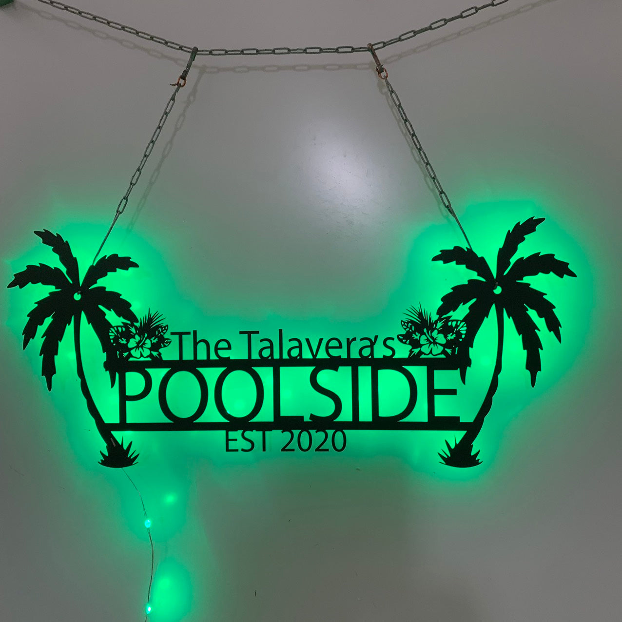 Personalized Tropical Poolside Metal Sign With Led Light, Custom Palm Tree Metal Wall Art, Tiki Bar Patio Backyard Sign Metal Outdoor Decor