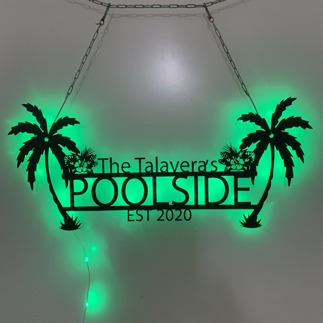 Personalized Tropical Poolside Metal Sign With Led Light, Custom Palm Tree Metal Wall Art, Tiki Bar Patio Backyard Sign Metal Outdoor Decor