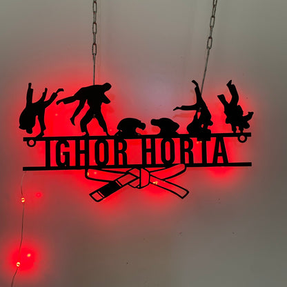 Personalized Brazilian Jiu Jitsu Metal Wall Art With Led Light, Custom Brazilian Jiu Jitsu Metal Sign, Jiu Jitsu Metal Name Sign