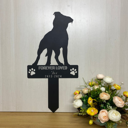 Personalized Pitbull Dog Memorial Metal Stake, Forever Loved Dog Memorial Stake, Custom Pitbull Name Metal Yard Stake, Metal Pet Grave Marker