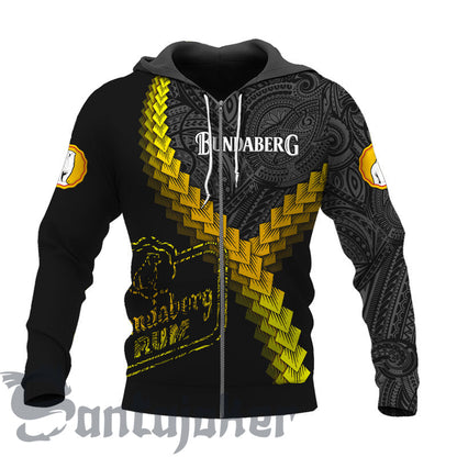 The Bundaberg Mandala Black & Yellow 3D Hoodie, Bundaberg Brewed Drinks Pullover Hooded Sweatshirts, Bundaberg Logo 3D Prints Unisex Hoodies